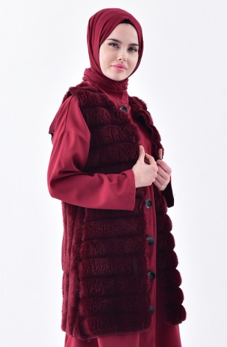Curved Fur Vest 70127-03 Burgundy 70127-03