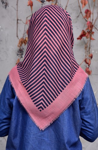 Line Patterned Flamed Cotton Scarf 2137-06 Rose Dry 2137-06
