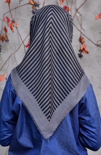 Line Patterned Flamed Cotton Scarf 2137-07 Gray 2137-07