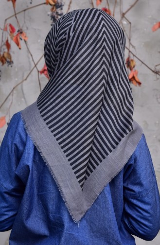 Line Patterned Flamed Cotton Scarf 2137-07 Gray 2137-07