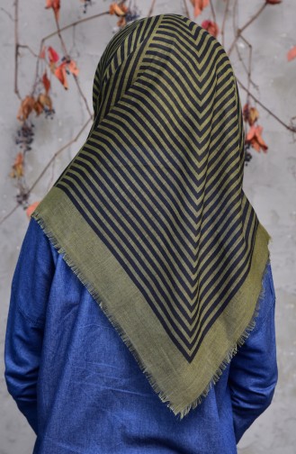 Line Patterned Flamed Cotton Scarf 2137-12 Light Khaki Green 2137-12
