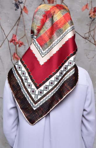 Patterned Twill Scarf 2142-12 Beige Cherry 2142-12