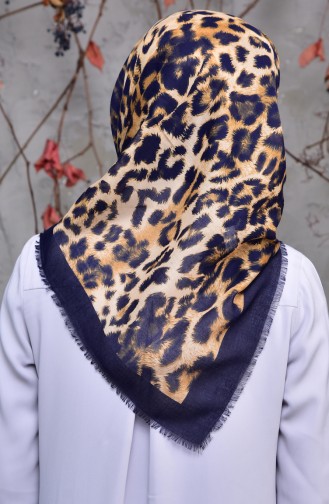 Echarpe a Motifs Léopard 901413-08 Bleu Marine Moutarde 901413-08