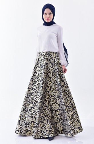 Printed Flared Skirt 7228-01 Navy 7228-01