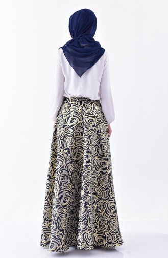 Printed Flared Skirt 7228-01 Navy 7228-01