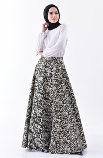 Patterned Flared Skirt 7228-02 Black 7228-02