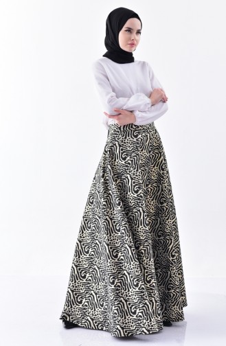 Patterned Flared Skirt 7228-02 Black 7228-02