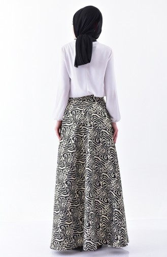 Patterned Flared Skirt 7228-02 Black 7228-02