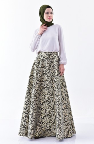 Patterned Flared Skirt 7228-03 Khaki 7228-03