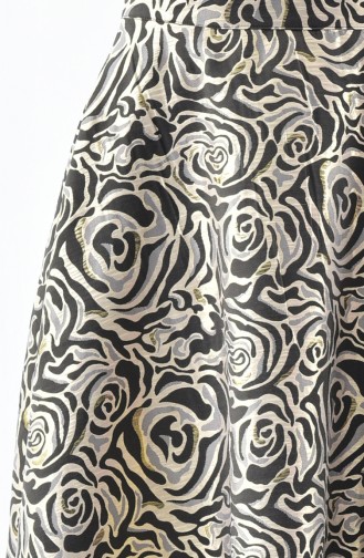 Patterned Flared Skirt 7228-03 Khaki 7228-03