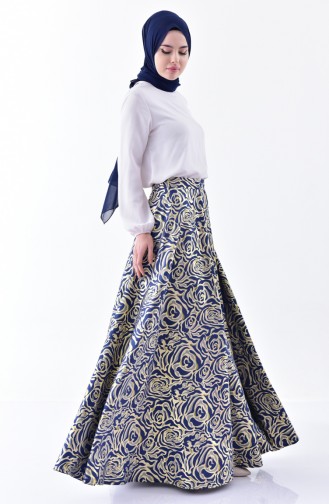 Patterned Flared Skirt 7228-04 Saxe 7228-04