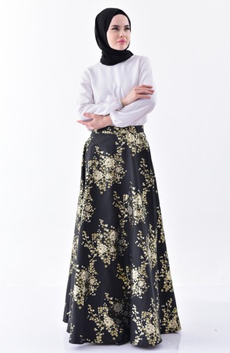 Patterned Flared Skirt 7229-02 Black 7229-02