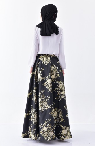 Patterned Flared Skirt 7229-02 Black 7229-02