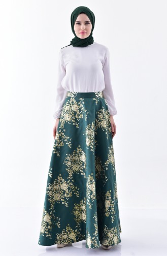 Patterned Flared Skirt 7229-03 Emerald Green 7229-03