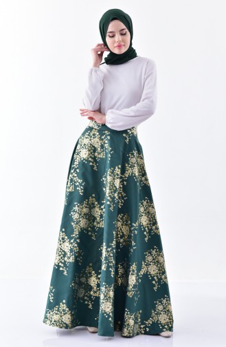 Patterned Flared Skirt 7229-03 Emerald Green 7229-03