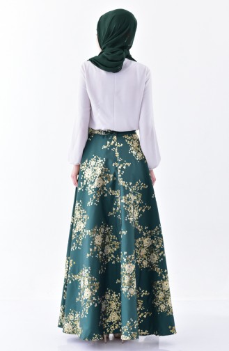 Patterned Flared Skirt 7229-03 Emerald Green 7229-03