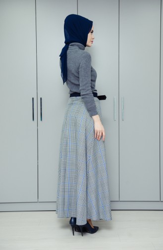 Plaid Patterned Flared Skirt 8104-03 Saxe 8104-03