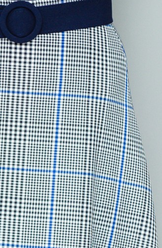 Plaid Patterned Flared Skirt 8104-03 Saxe 8104-03