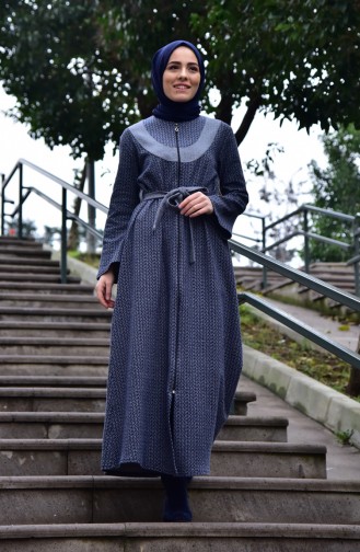 Dilber Zippered Winter Abaya 7087-05 Navy Blue 7087-05