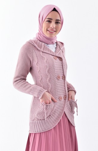 Triko Düğmeli Hırka 2418-05 Pudra