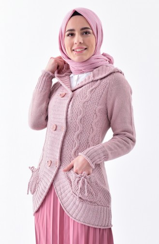 Triko Düğmeli Hırka 2418-05 Pudra