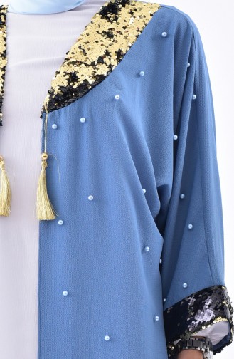 Sequined Pearls Cardigan 1142-03 İndigo 1142-03