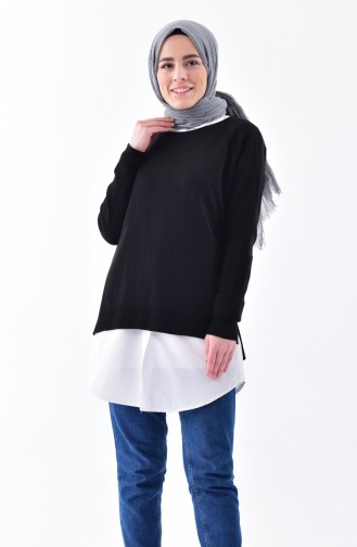 Asymmetrischer Trikot Pullover  4038-03 Schwarz 4038-03