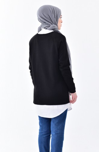 Asymmetrischer Trikot Pullover  4038-03 Schwarz 4038-03