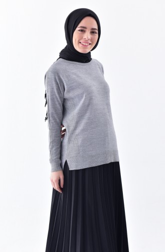 Asymmetrischer Trikot Pullover 4038-06 Grau 4038-06