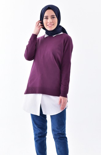 Asymmetrischer Trikot Pullover 4038-07 Lila 4038-07