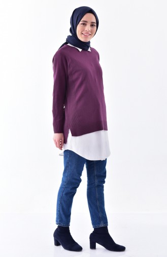 iLMEK Knitwear Asymmetric Sweater 4038-07 Purple 4038-07