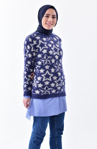 iLMEK Patterned Knitwear Sweater 3292-02 Navy Blue 3292-02