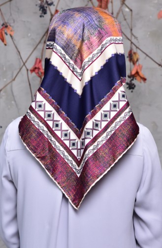 Patterned Twill Scarf 2142-02 Cream Navy Blue 2142-02