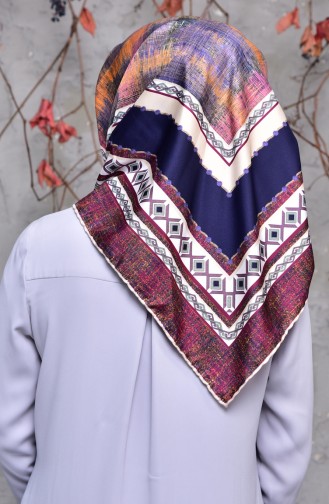 Patterned Twill Scarf 2142-02 Cream Navy Blue 2142-02