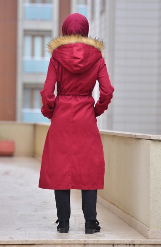 Fur Hooded Coat 4022-01 Claret Red 4022-01