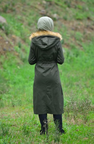 Fur Hooded Coat 4022-04 Khaki 4022-04