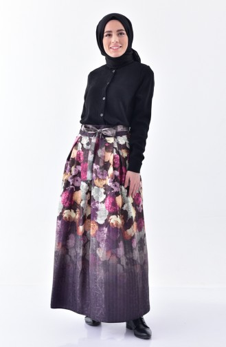 Pleated Patterned Skirt 2046-03 Purple 2046-03