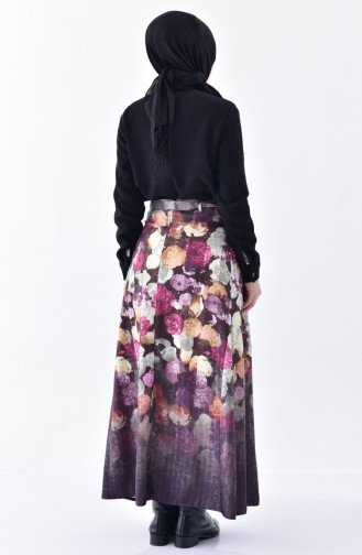 Pleated Patterned Skirt 2046-03 Purple 2046-03