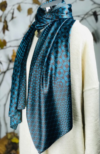 Patterned Cotton Shawl 60443-01 Black Blue 60443-01