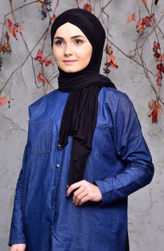 Üç Bantlı Penye Şal 9007-14 Siyah