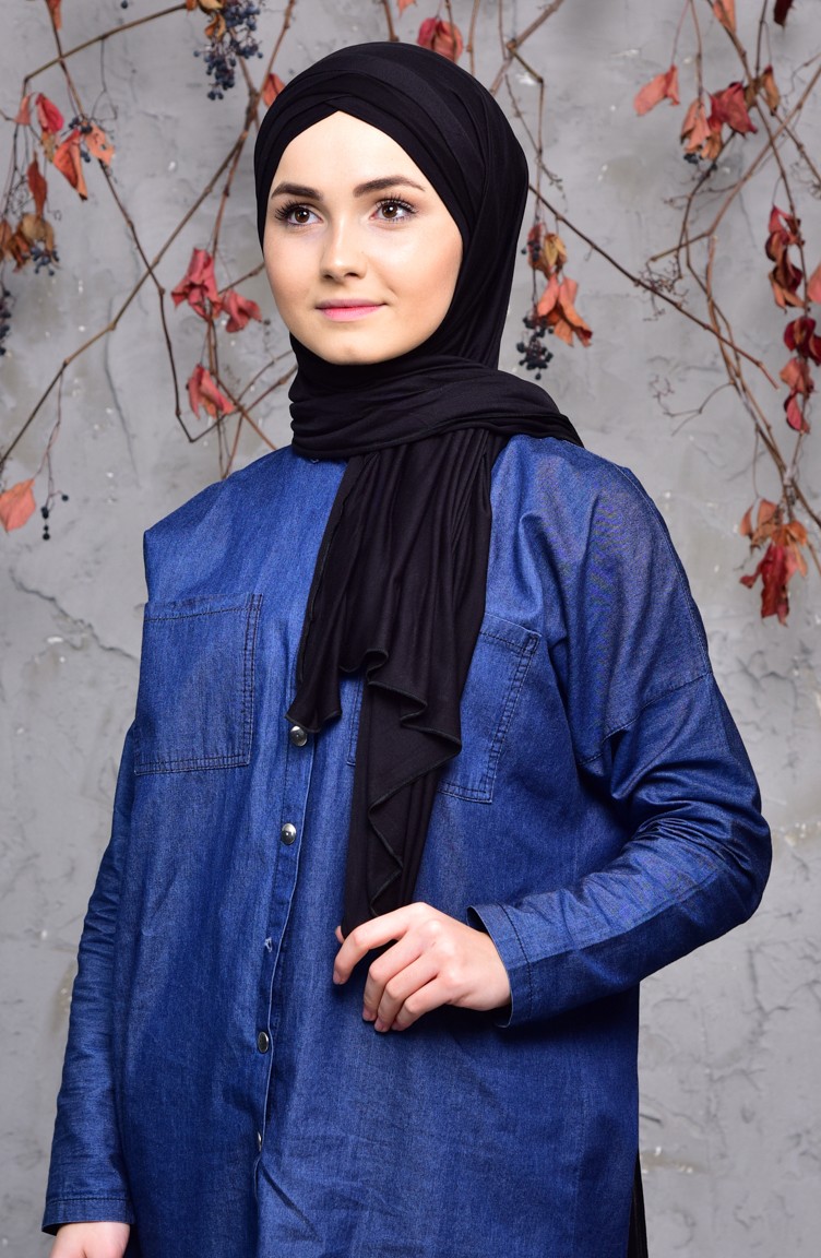 Üç Bantlı Penye Şal 9007-14 Siyah