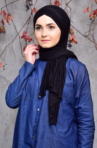 Üç Bantlı Penye Şal 9007-14 Siyah