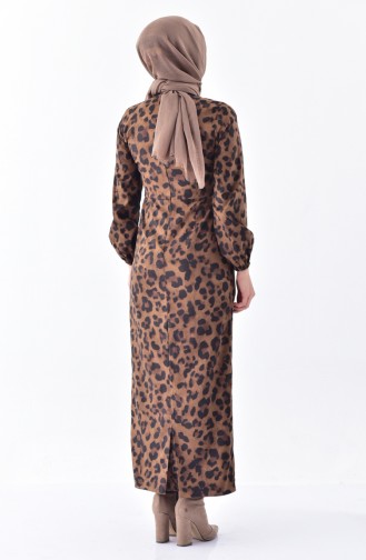 Leopar Desenli Elbise 60697-01 Kahverengi