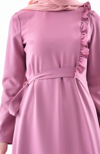 فستان بتفاصيل من الكشكش 0197A-01 لون وردي باهت داكن 0197A-01