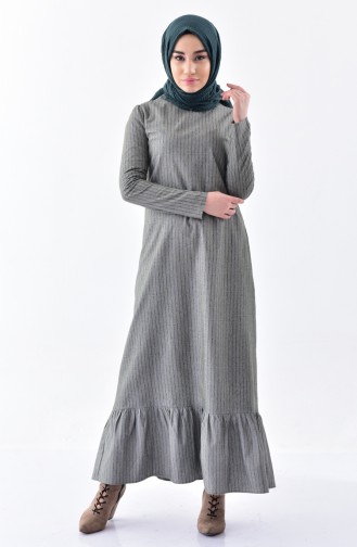 Ruffled Tip Striped Dress 7230-01 Khaki 7230-01
