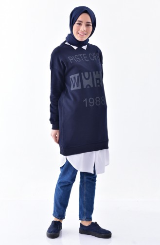 Printed Sweatshirt 2121-01 Navy Blue 2121-01
