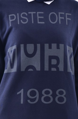 Printed Sweatshirt 2121-01 Navy Blue 2121-01