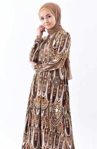 Dilber Authentic Patterned Dress 7127-03 Brown 7127-03