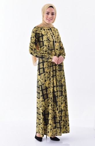 دلبر فستان بتصميم مُطبع 7134-01 لون اصفر داكن 7134-01