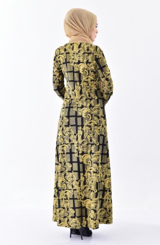 دلبر فستان بتصميم مُطبع 7134-01 لون اصفر داكن 7134-01
